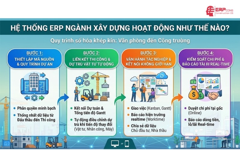 Hệ thống ERP ngành xây dựng hoạt động như thế nào